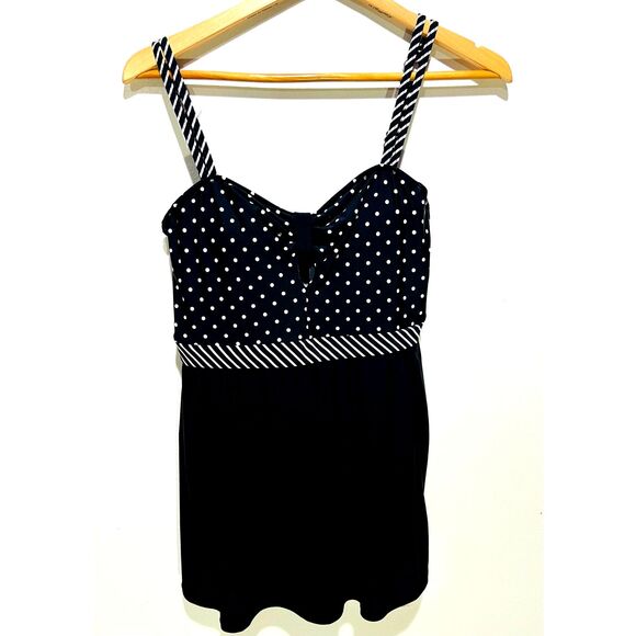 Mazu Swimsuit multiple print polka dots stripes one piece black white women's 10 - Picture 1 of 7
